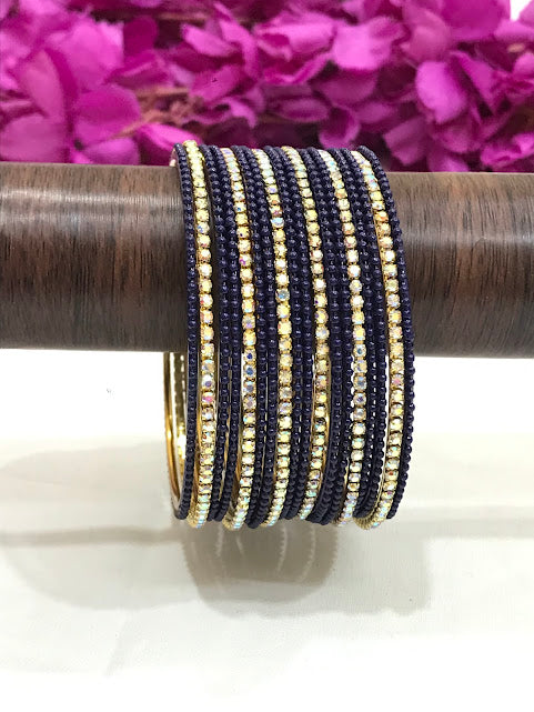 Dark Blue Color Metal Bangles With White Stone In Yuma