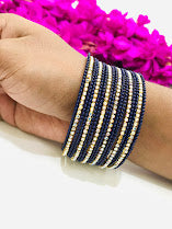 Dark Blue Color Metal Bangles With White Stone In USA