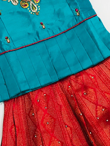 Teal Blue Colored Stone Work Pattu Pavada In Chandler