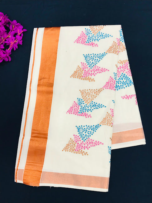 Charming Kerala Cotton Saree With Zari Border