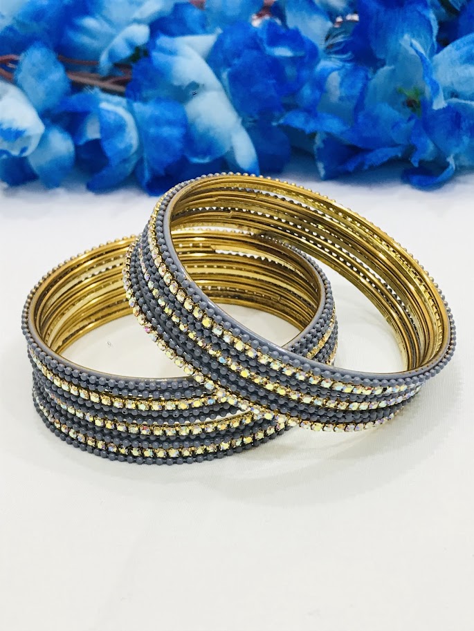 Gray Color Stone Design Metal Bangles Near Me