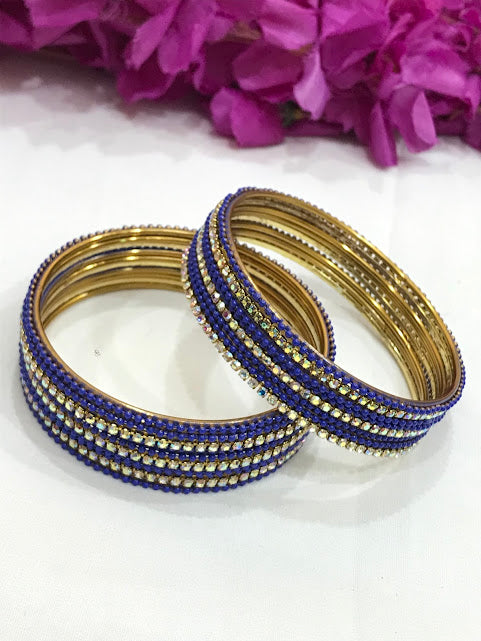 Wonderful Blue Color Gold Plated Bangles With White Stone For Women Near Me
