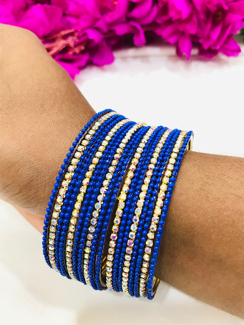 Wonderful Blue Color Gold Plated Bangles In Surprise