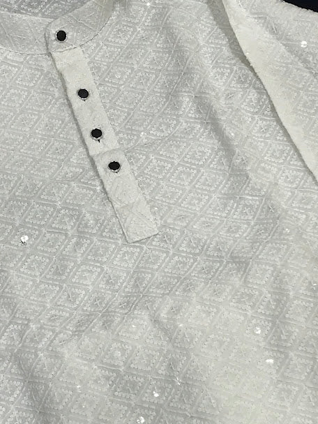 Alluring White Color Embroidery Design Kurta For Kids In Tucson