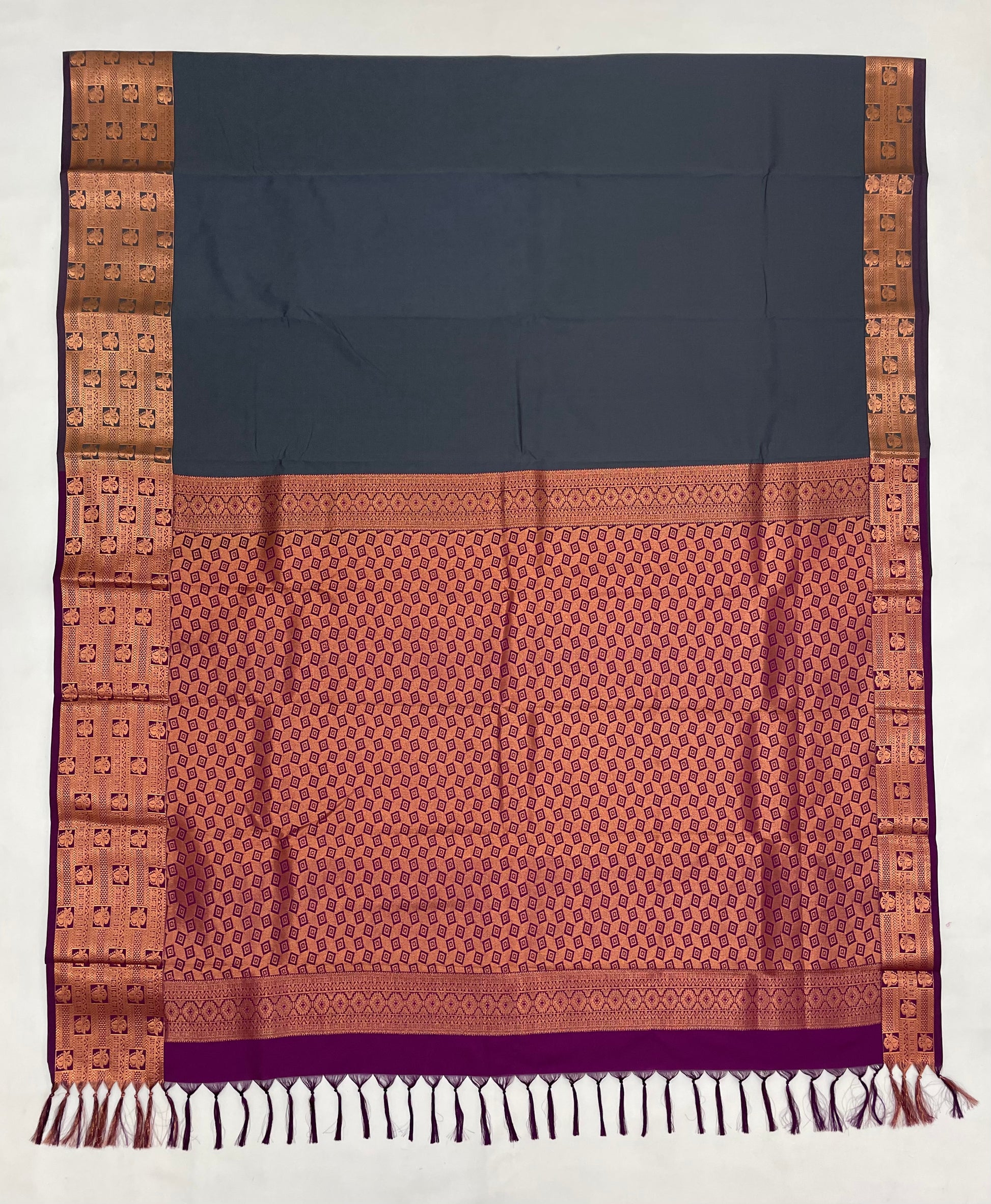 Gray Color Soft Silk Saree With Contrast Rich Pallu And Tassels In Tucson