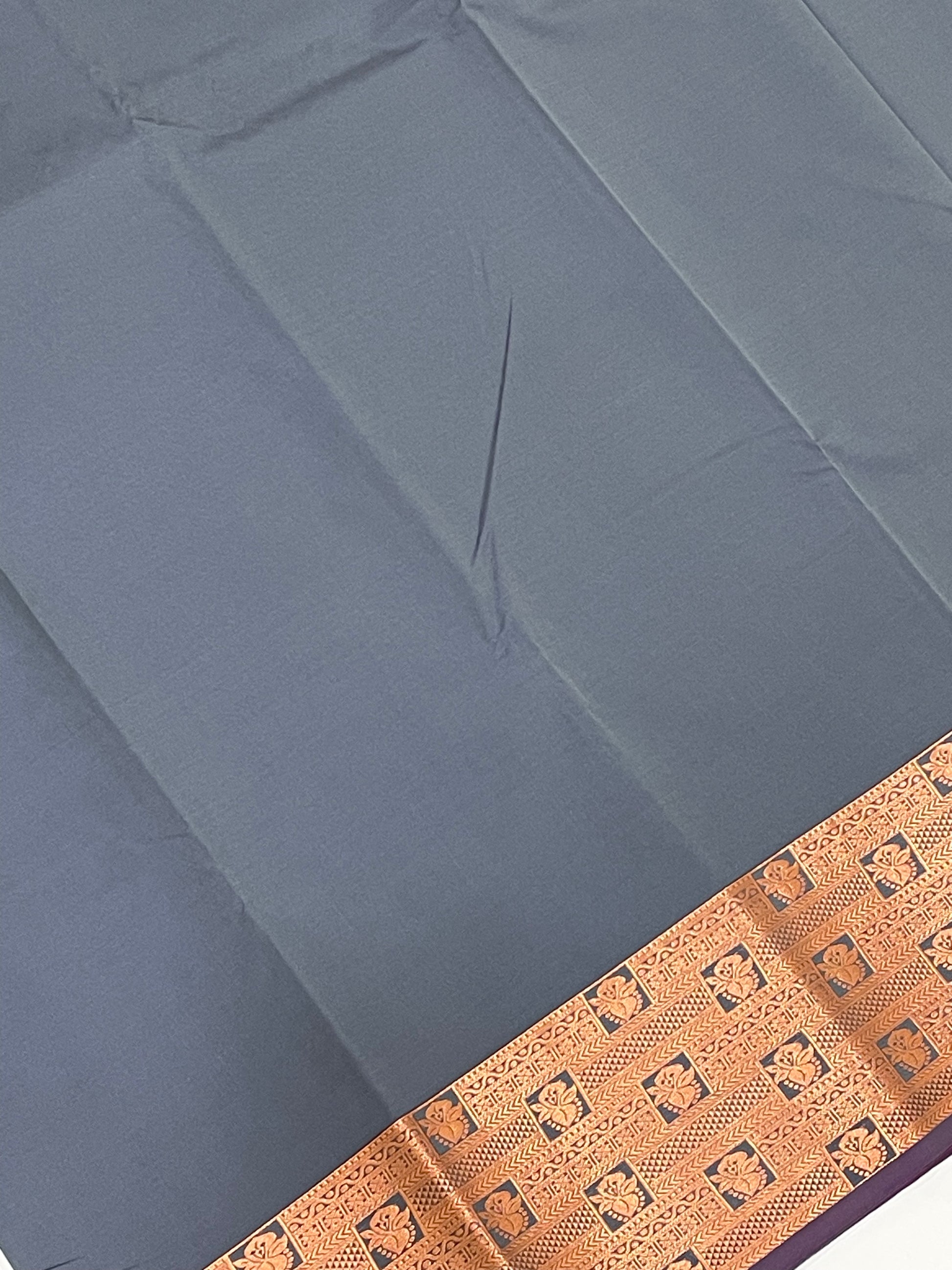 Gray Color Soft Silk Saree With Contrast Rich Pallu In Chandler