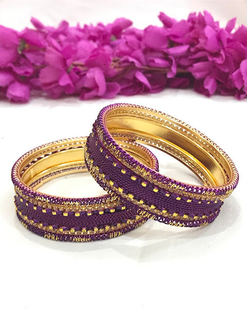 Appealing Purple Color Gold Plated Bangles With Stone For Women Near