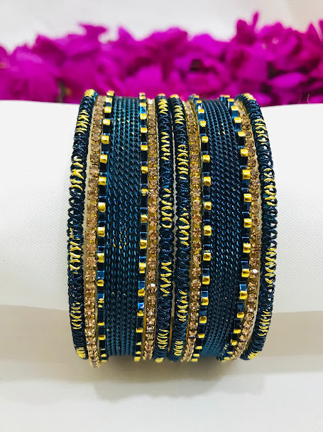 Teal Blue Color Metal Bangles Set For Women Near Me