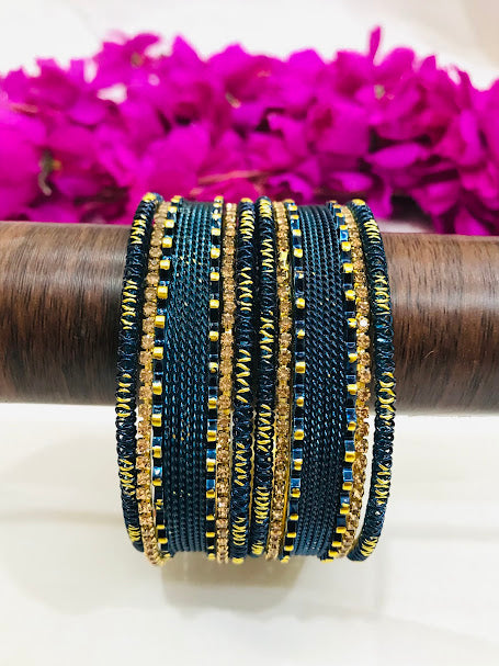 Splendid Teal Blue Color Metal Bangles In USA