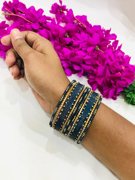 Teal Blue Color Metal Bangles Set  In Tempe