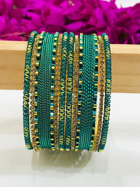 Teal Green Color Metal Bangles Set In Surprise