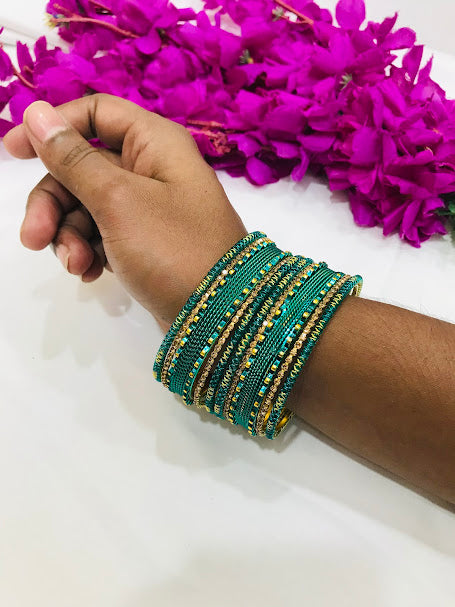 Teal Green Color Metal Bangles Set For Women Near Me