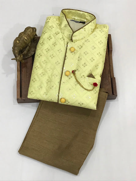 Light Yellow Colored Silk Cotton Kurta With Pajama Pant Sets In Near Me