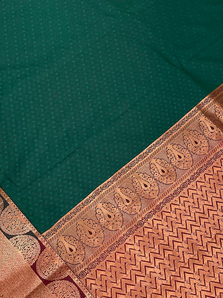 Green Color Soft Silk With Gloden Zari Work Saree In Mesa