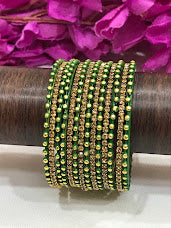 Green Color Designed Style Bangles With Glitters In USA