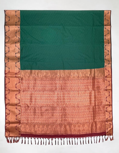 Dark Green Color Soft Silk With Glod Zari Work Saree In Yuma