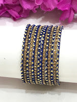 Lovely Blue Color Metal Bangles With Golden Stone For Girls In Suncity
