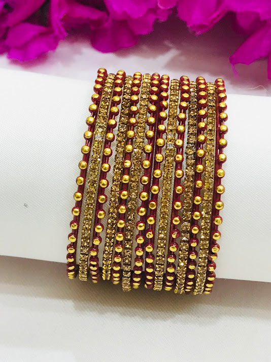 Traditional Maroon Colored Metal Bangles With Dot Design Near Me
