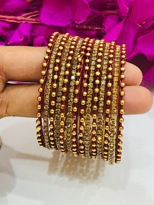 Maroon Colored Metal Bangles With Dot Design In Tempe