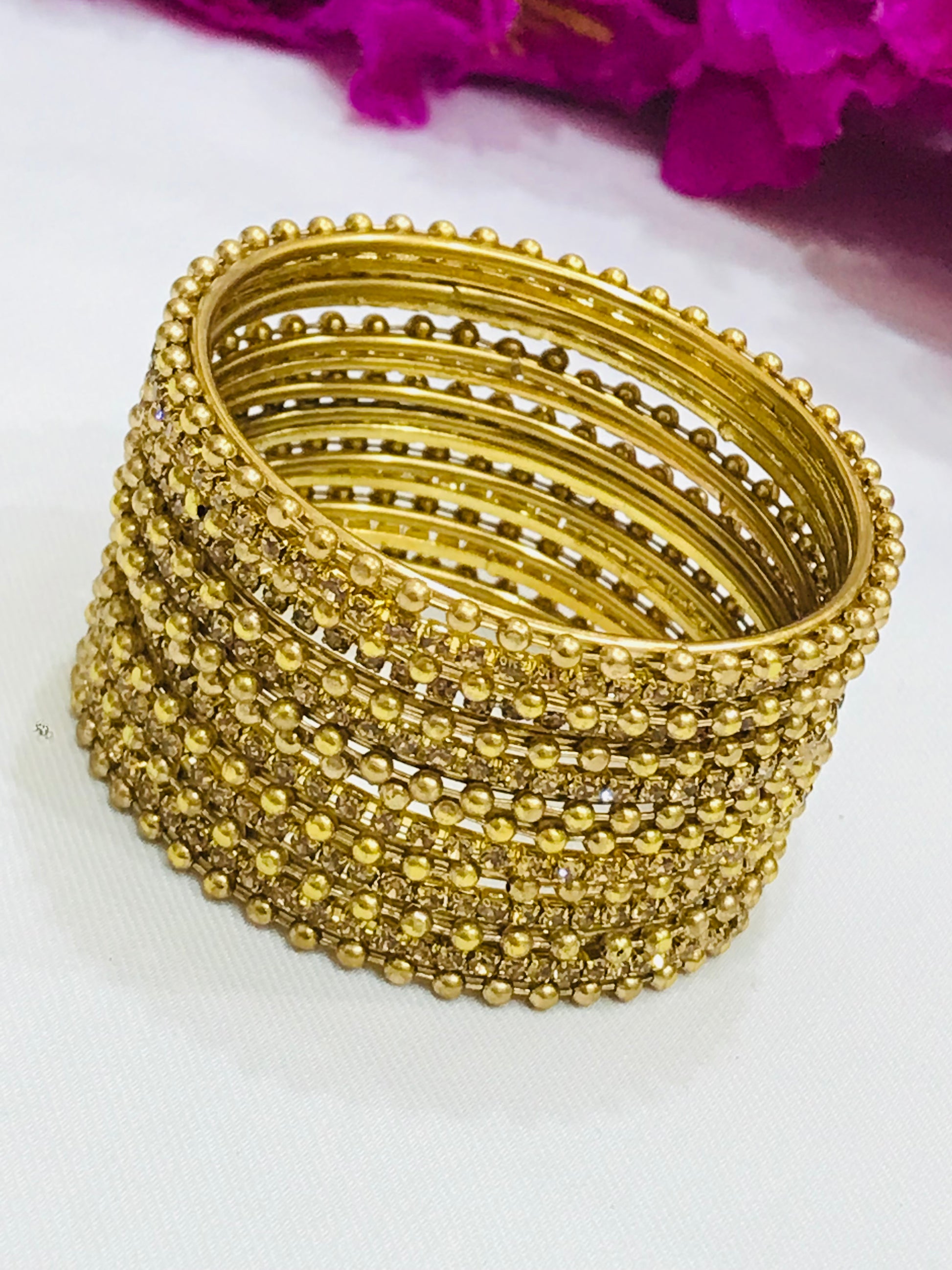 Beautiful Gold Color Dot Designed Metal Bangles Set In USA