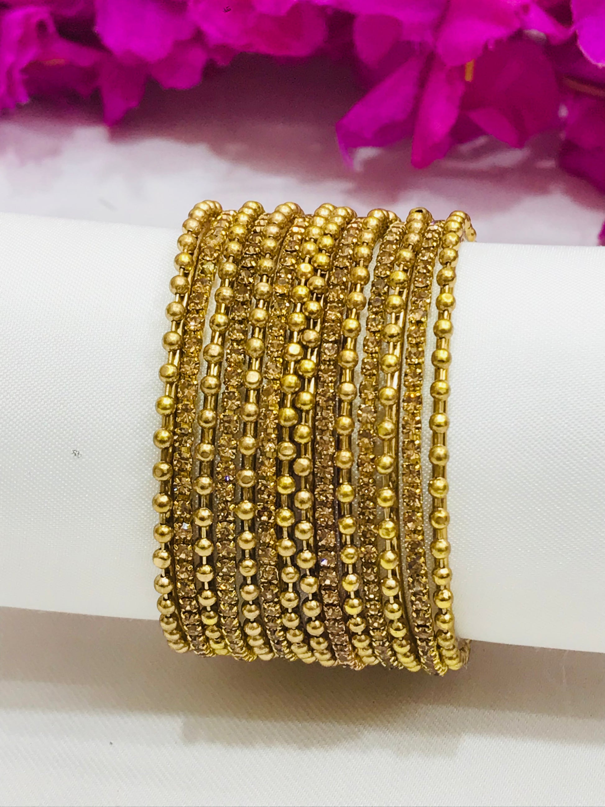 Beautiful Gold Color Dot Designed Metal Bangles Set Near Me