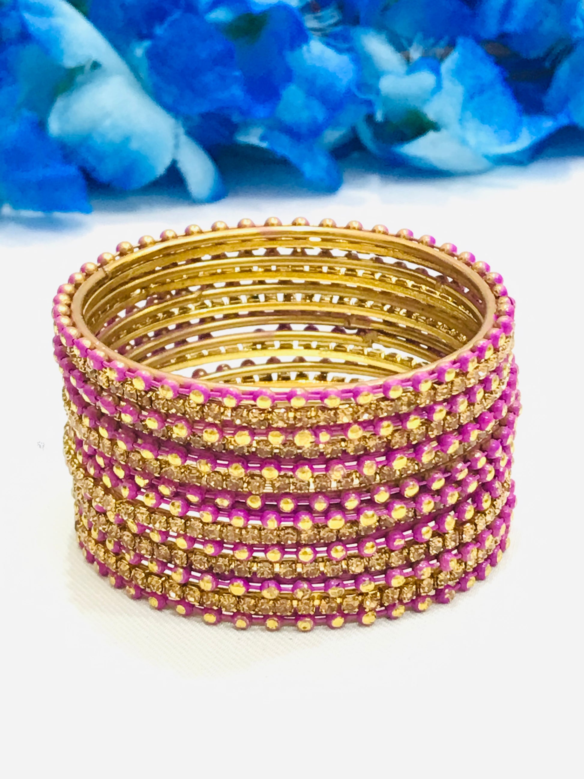 Alluring Purple Color Metal Bangles Set With Dot Designed For Girls