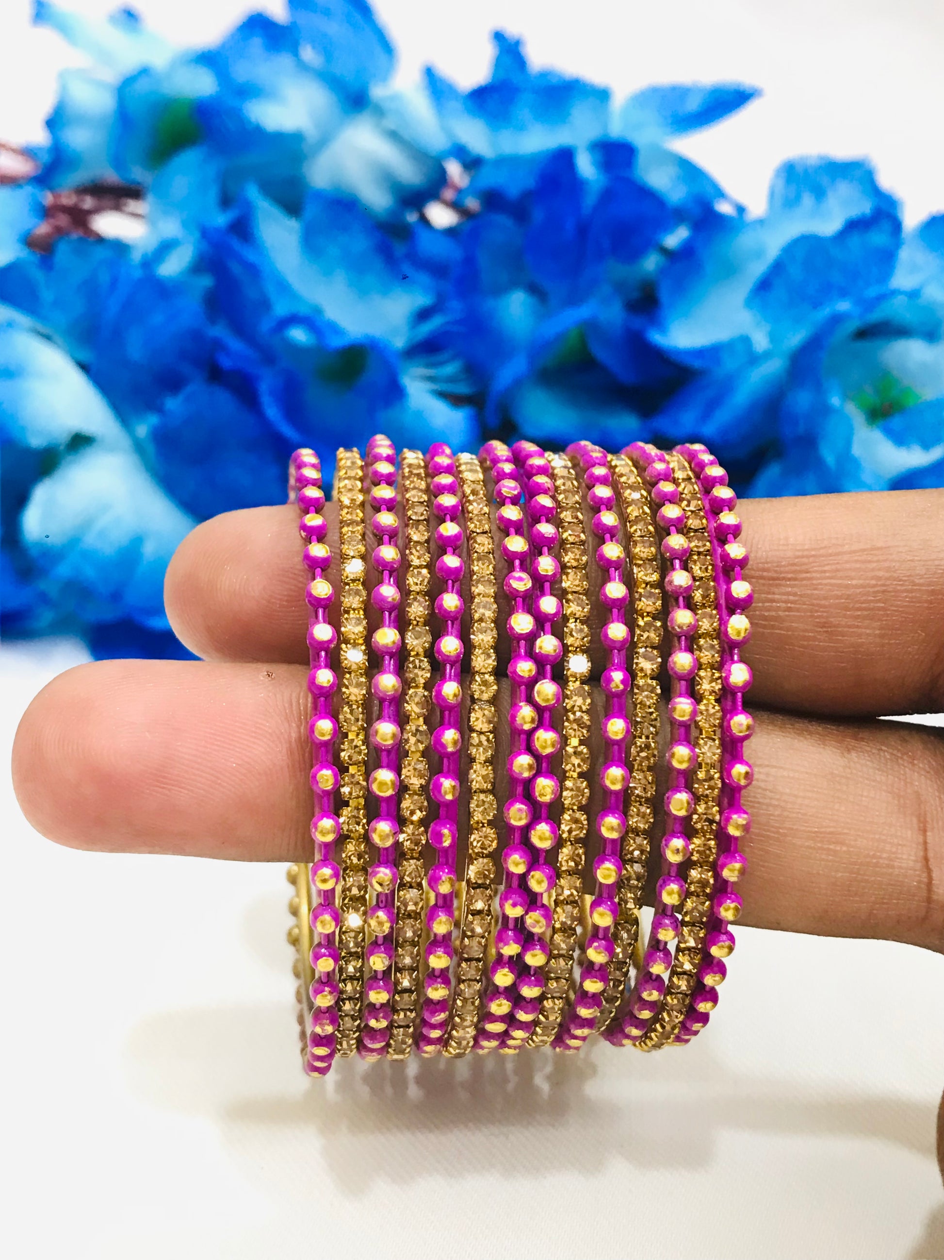 Alluring Purple Color Metal Bangles Set In Mesa