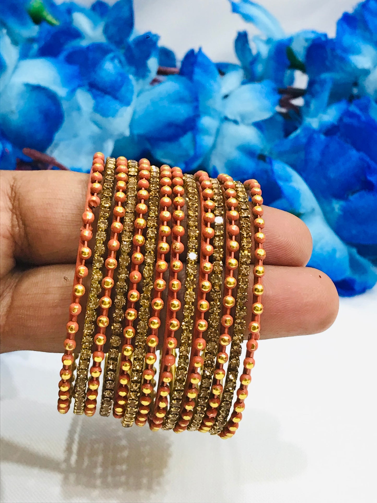 Attractive Orange Color Designer Metal Bangles Set In Suncity