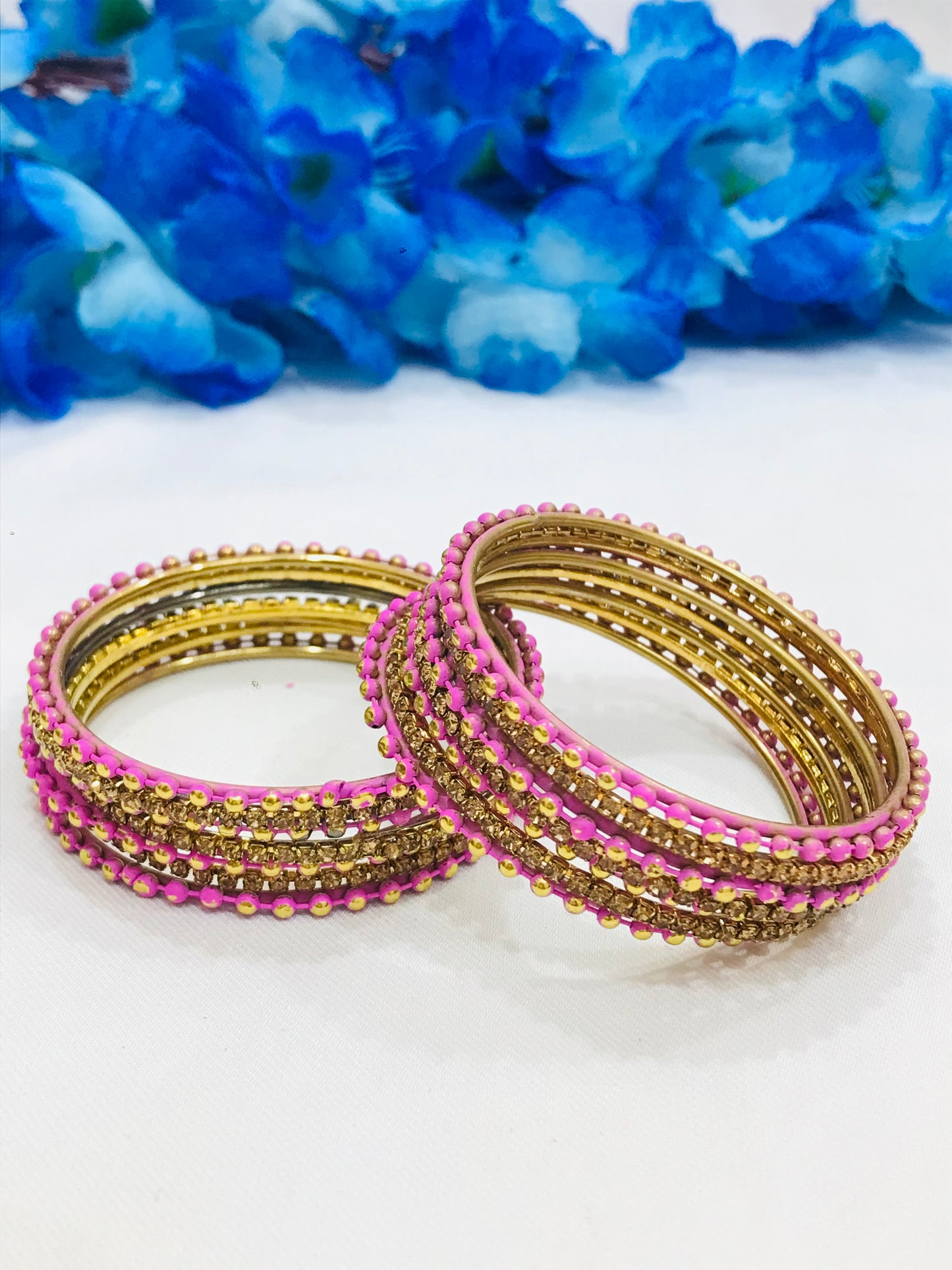 Dazzling Pink Color Dot Designed Metal Bangles In Yuma