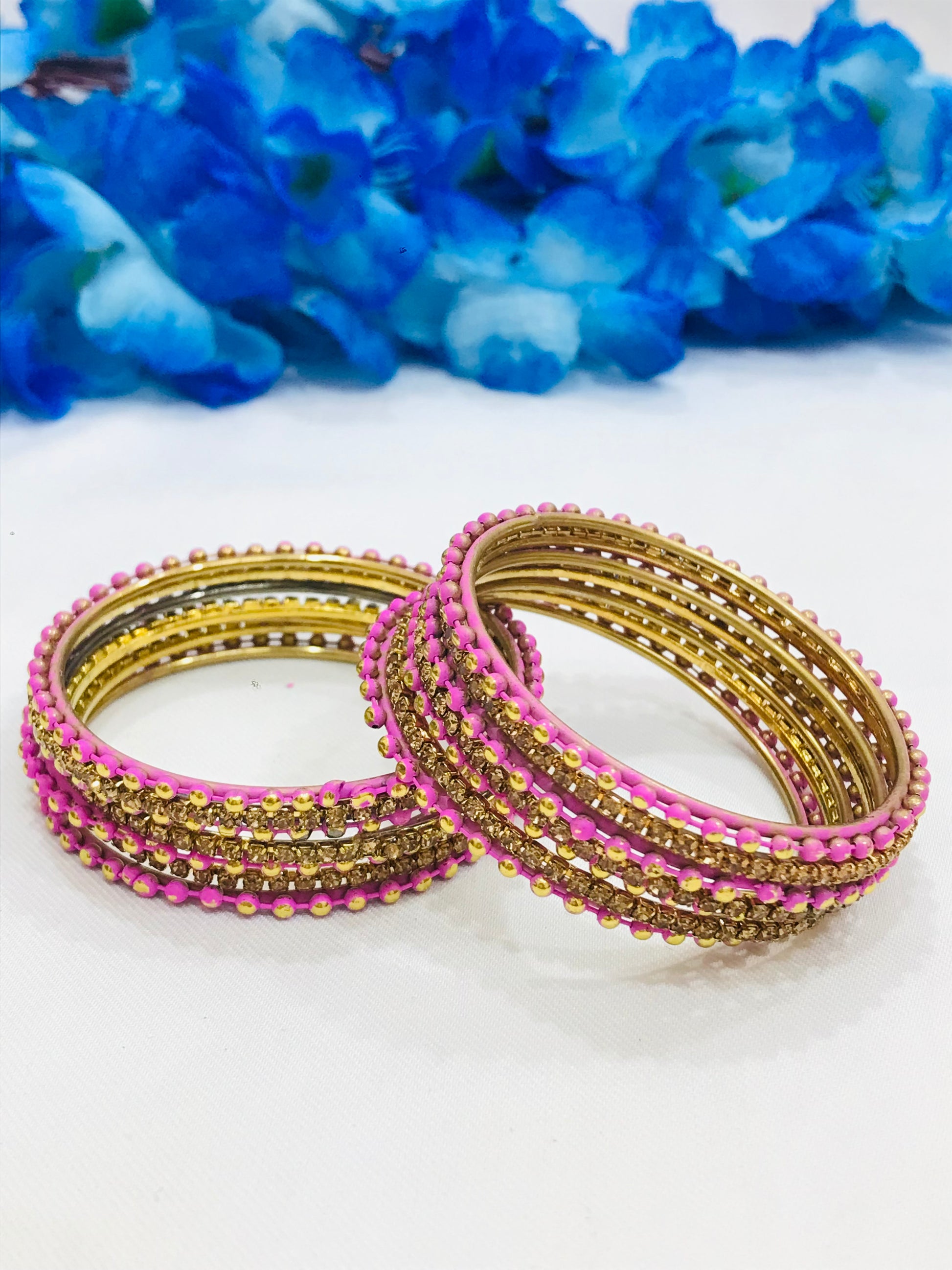 Dazzling Pink Color Dot Designed Metal Bangles In Yuma