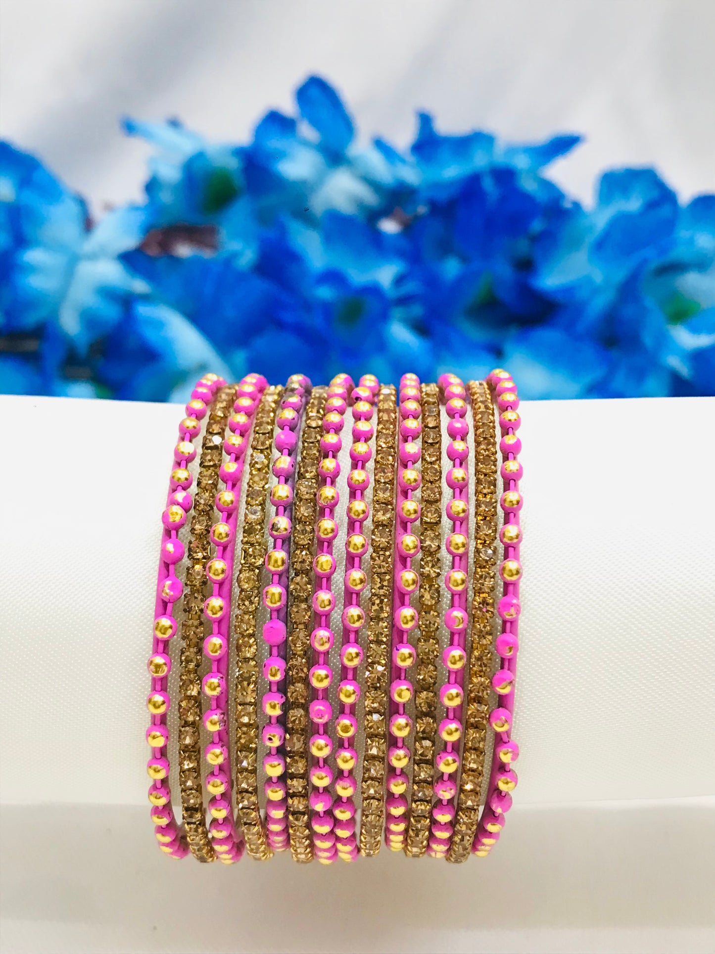Dazzling Pink Color Dot Designed Metal Bangles For Girls Near Me