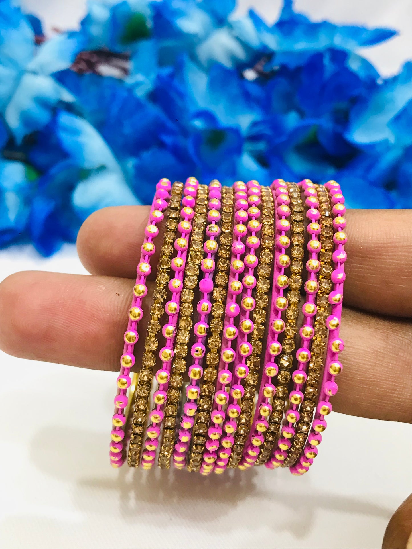 Dazzling Pink Color Dot Designed Metal Bangles In Mesa