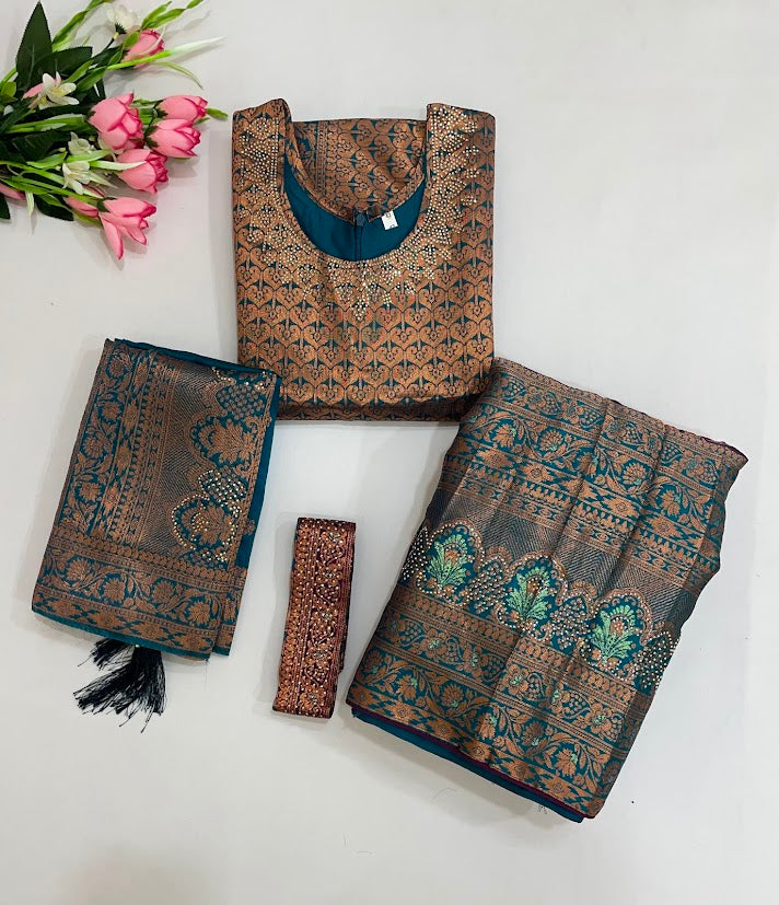 Attractive Green Color With Stone And Zari Work Choli Set In USA