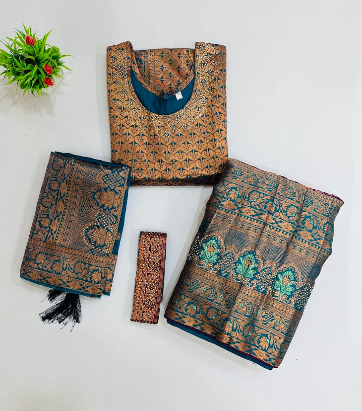 Green Color With Stone And Zari Work Choli Set For Girls In Mesa