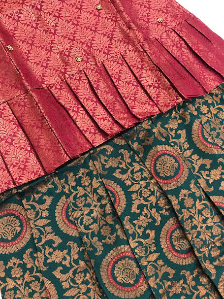 Maroon And Pink Color Silk Langa Set In Mesa