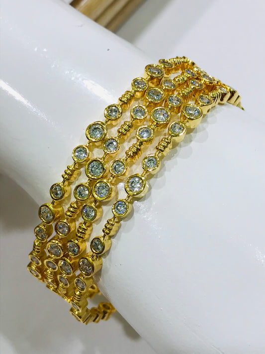 Dazzling Gold Plated Antique Bangles With Silver Stones