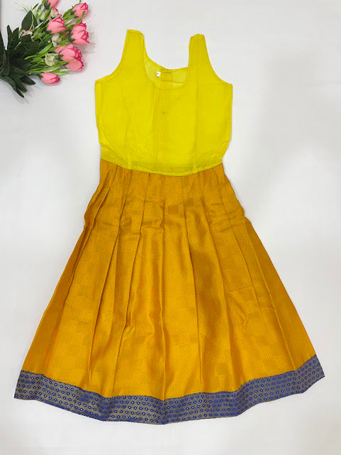 Alluring Navy Blue And Mustard Yellow Color Art Silk Langa Sets In Suncity