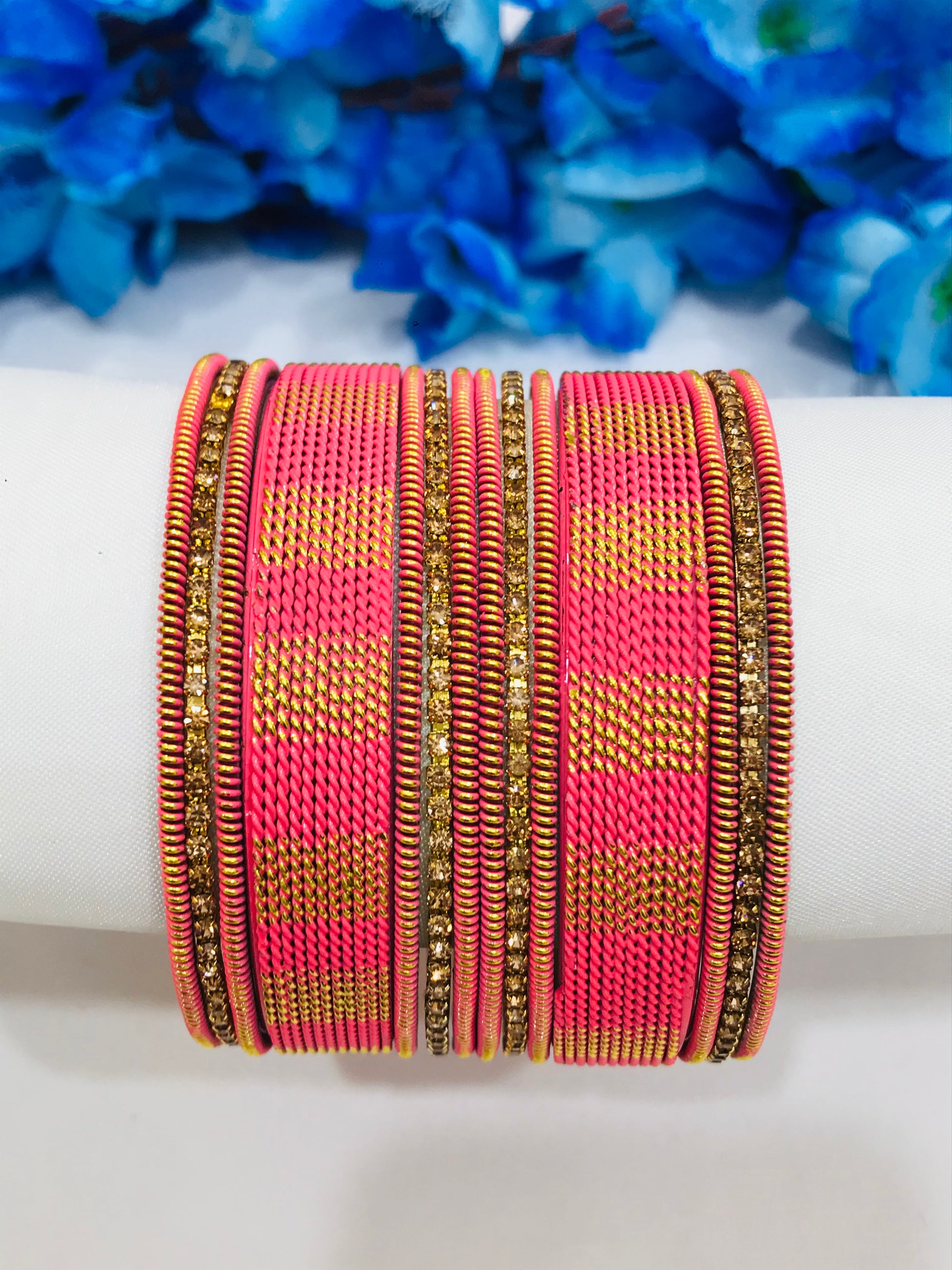 Stunning Pink Color Twisted Spiral Designer Metal Bangles For Women Near Me