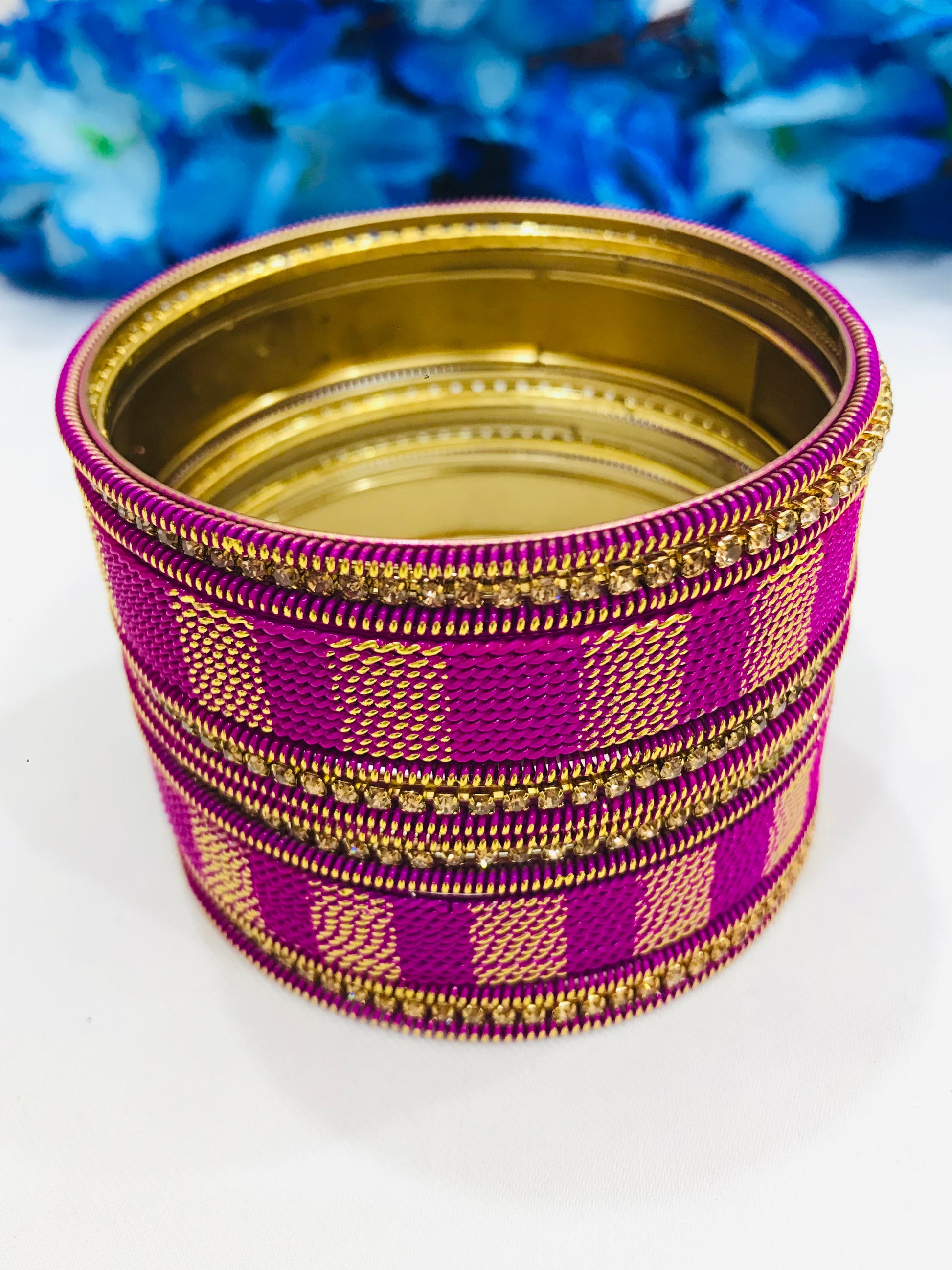 Appealing Twisted Spiral Design Purple Color Metal Bangles Set For Women