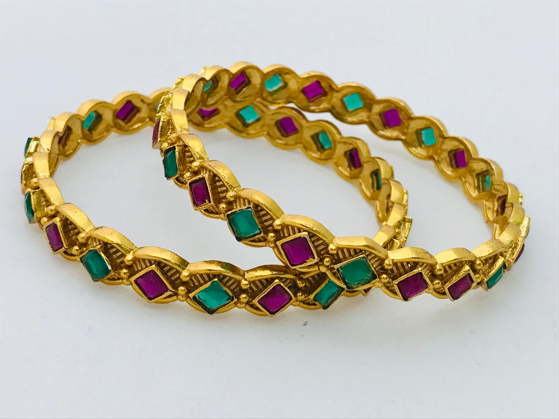 Beautiful Matte Finished Antique Gold Bangle Set In Williams
