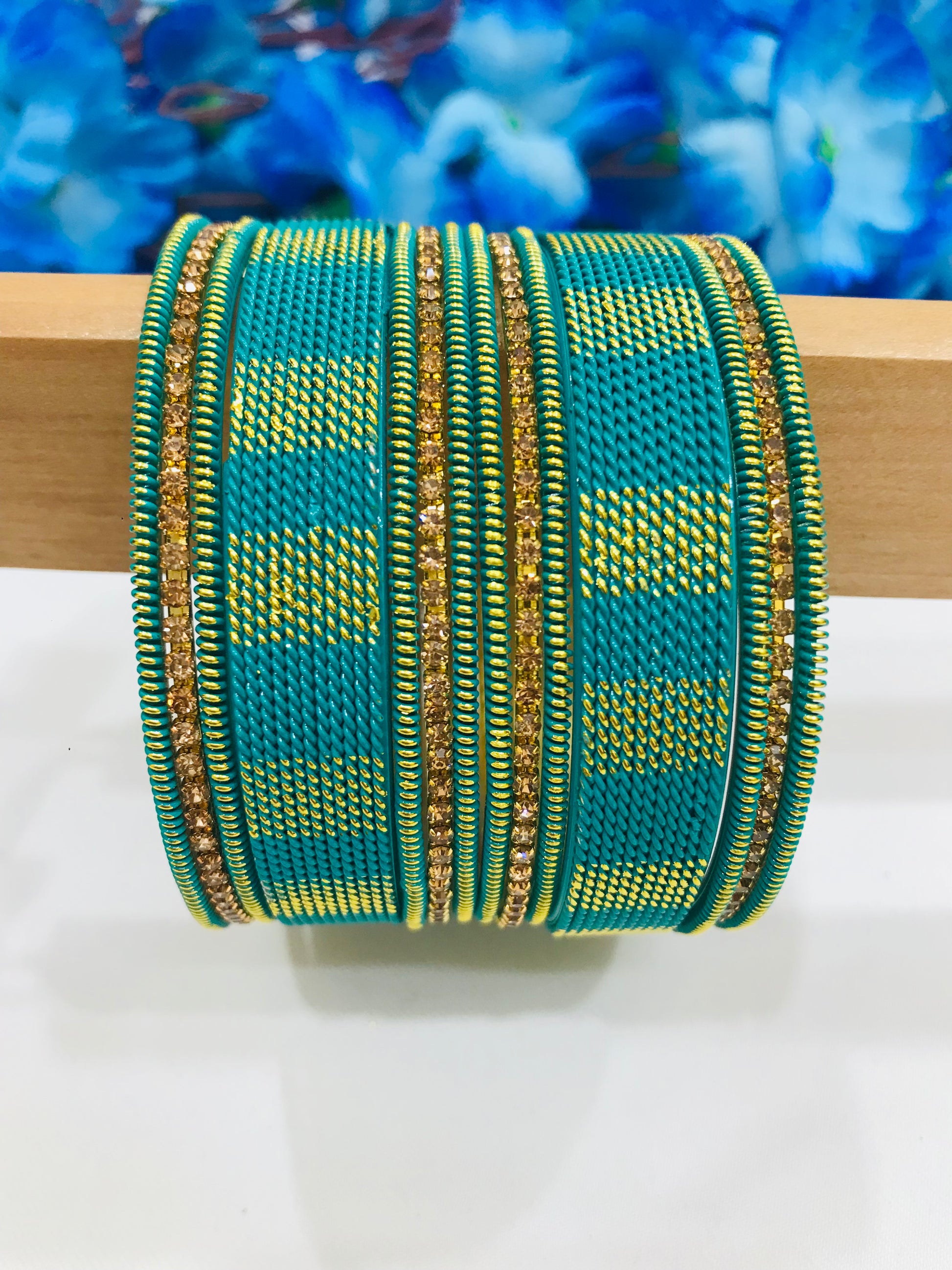 Teal Green Color Spiral Designer Metal Bangles In Casagrande