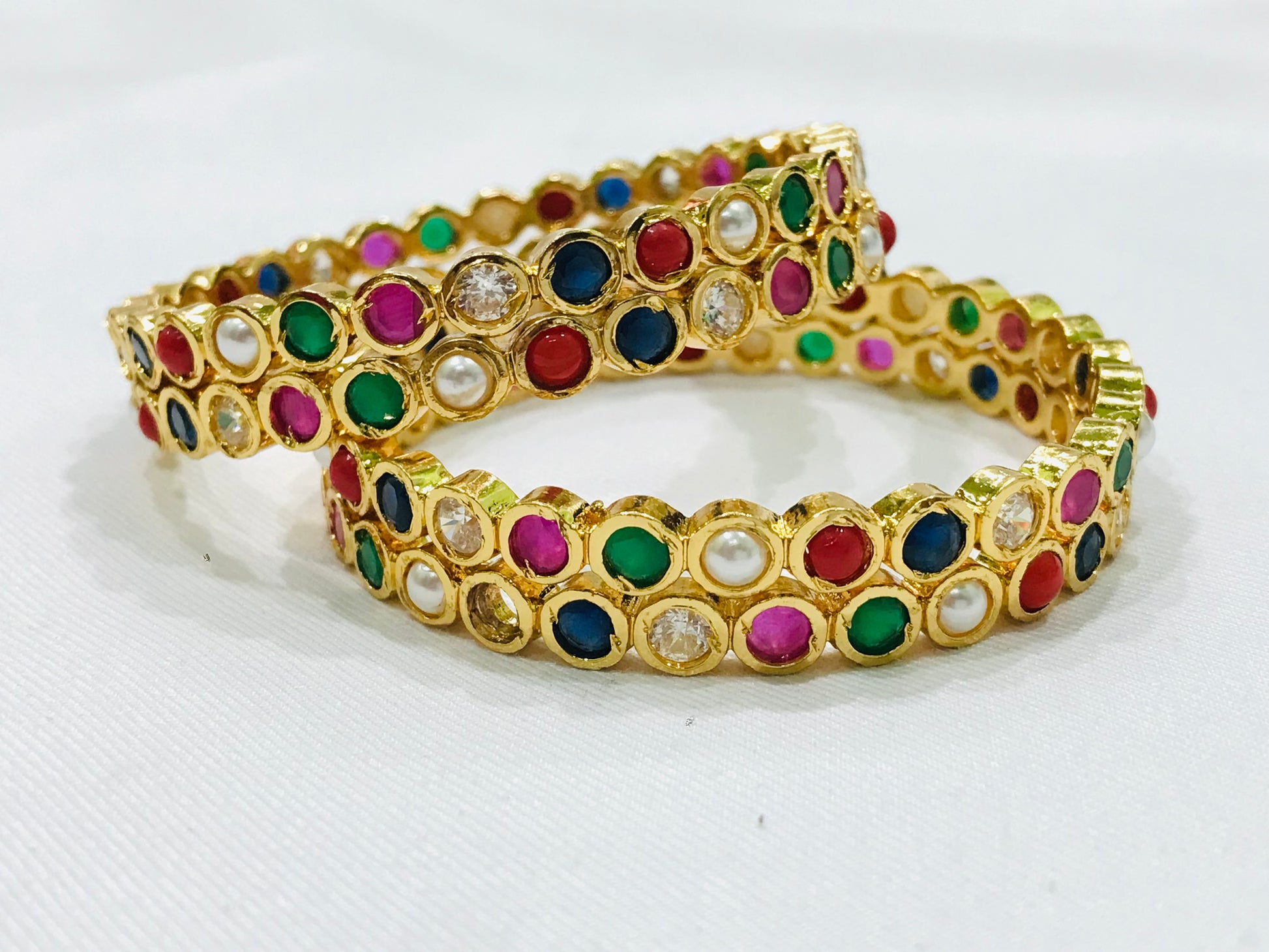 Gold Plated Antique Bangles With Multicolor Stones Near Me