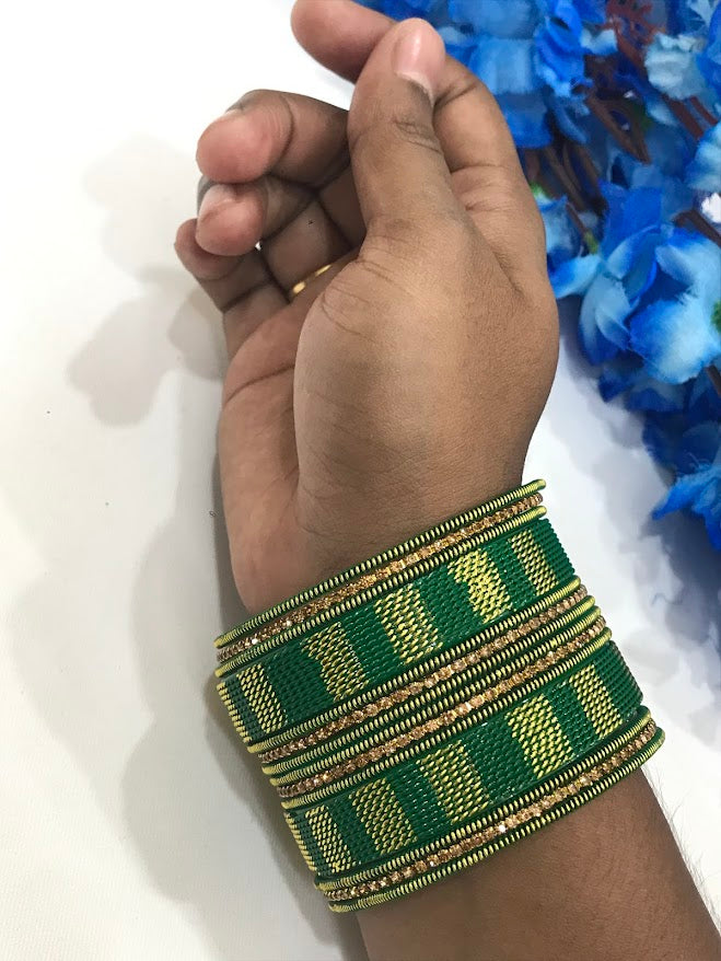 Dark Green Colored Metal Bangles With Spiral Design For Women In Tempe