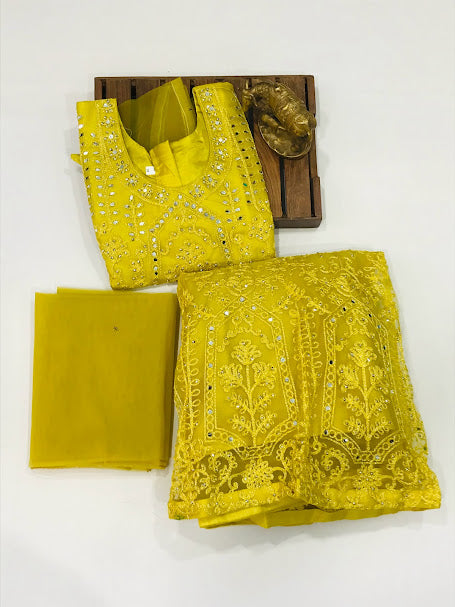 Dazzling Yellow Color Designer Net Lehenga Choli Set With Dupatta For Girls Near Me