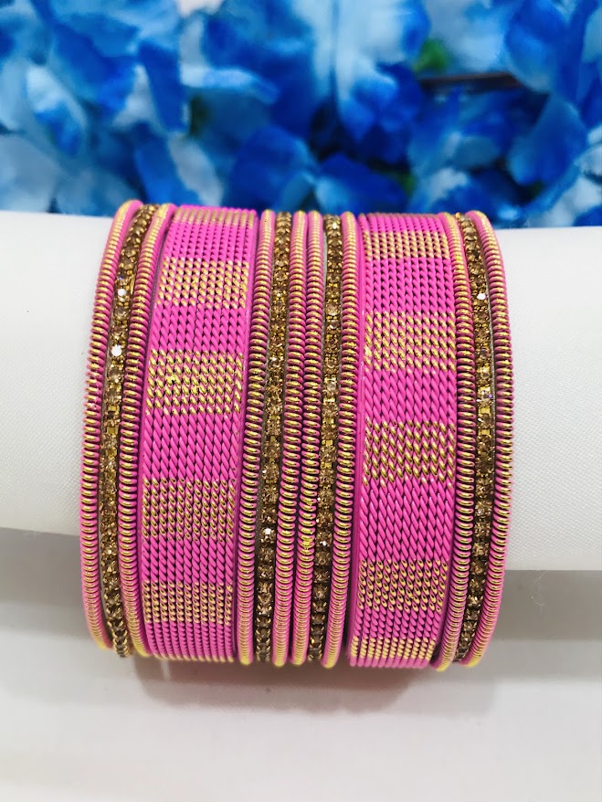 Appealing Twisted Spiral Designed Pink Color Metal Bangle Near Me
