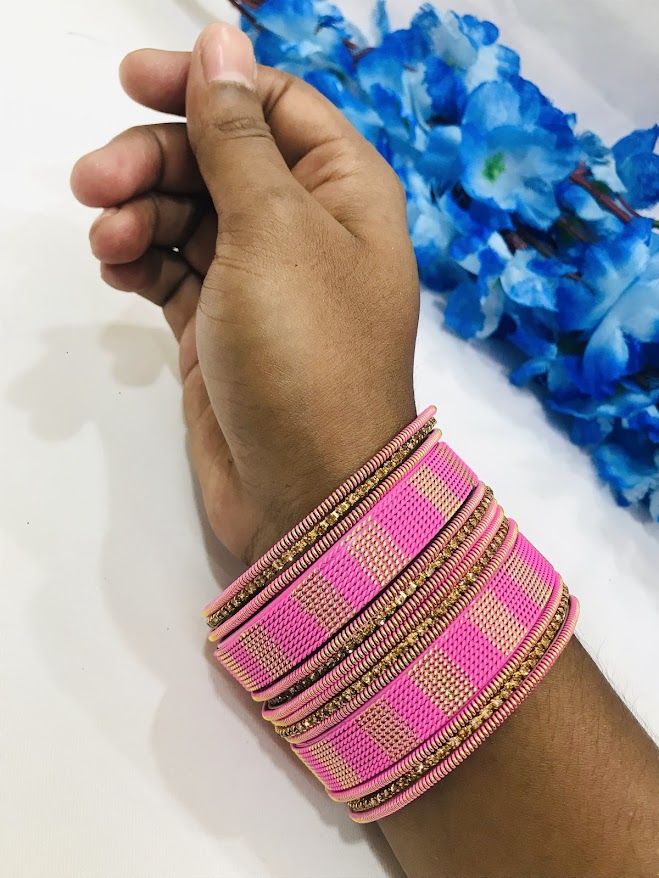 Twisted Spiral Designed Pink Color Metal Bangle Set For Women In Tempe