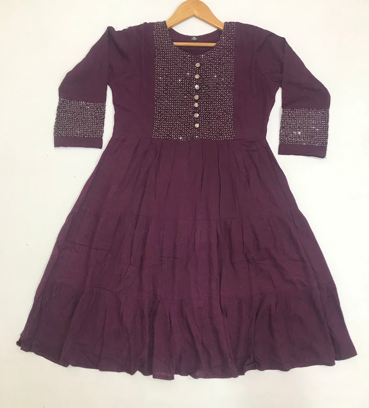 Purple Color With Stone Work Rayon Kurti In Yuma