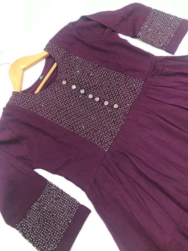 Purple Color With Stone Work Rayon Kurti In Chandler