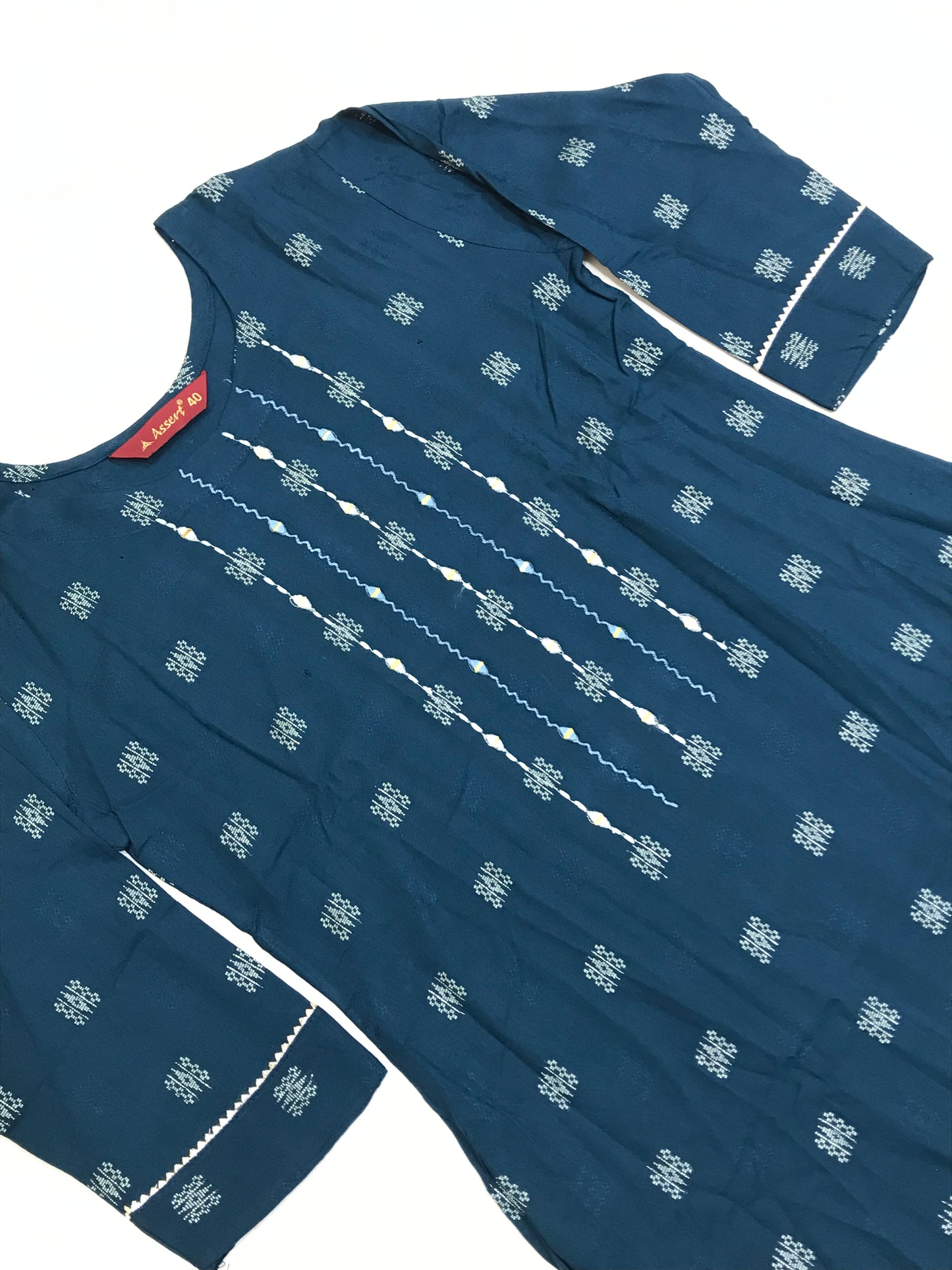 Blue Color Rayon With Embroidery And Sequins Work Kurti In Mesa