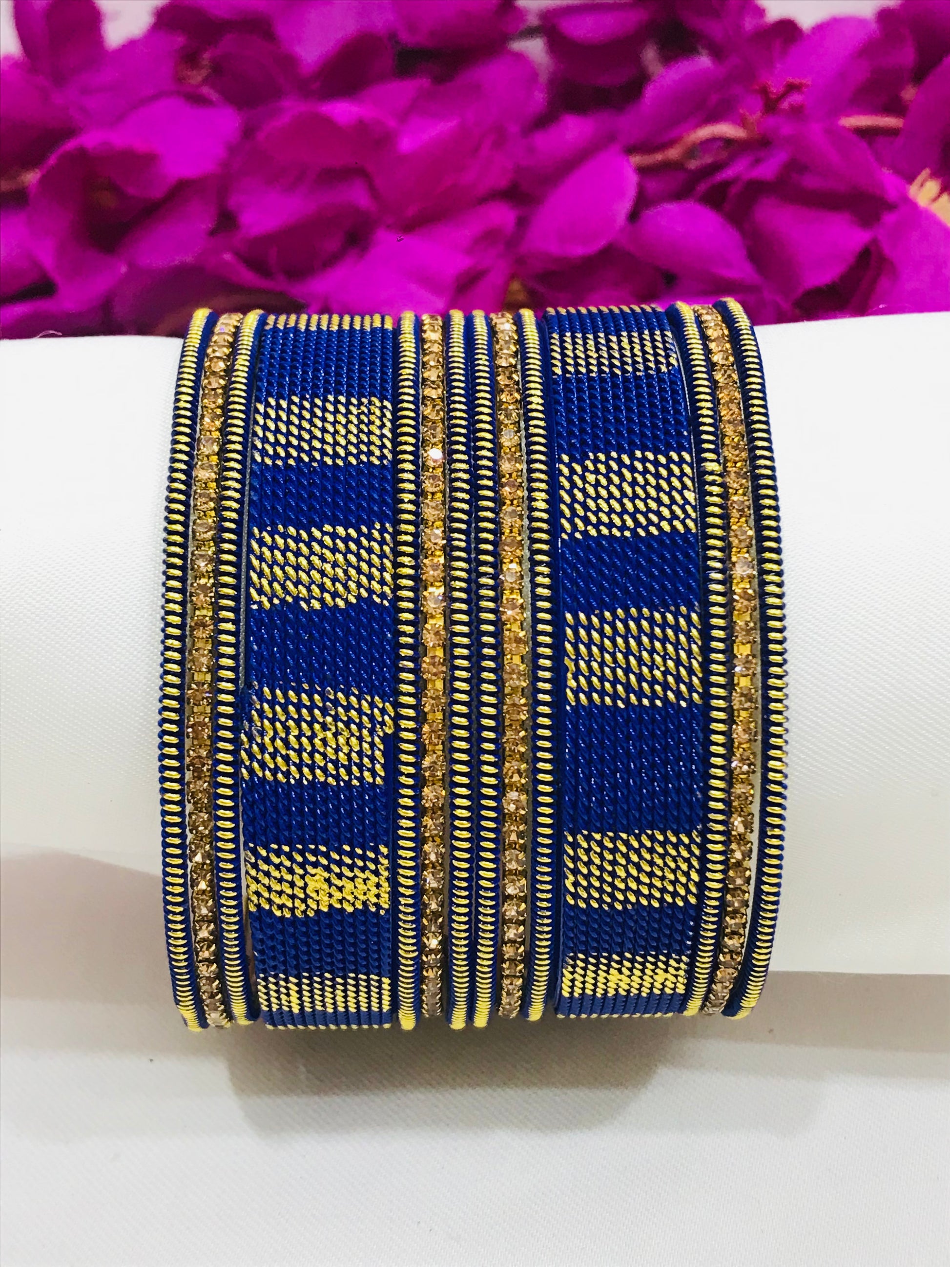 Charming Blue Color Metal Bangles Set With Spiral Design For Women Near Me